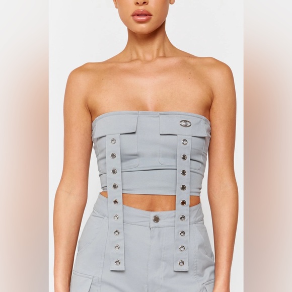 LUXE TO KILL Charcoal Strap Detail Crop Top - Picture 2 of 10